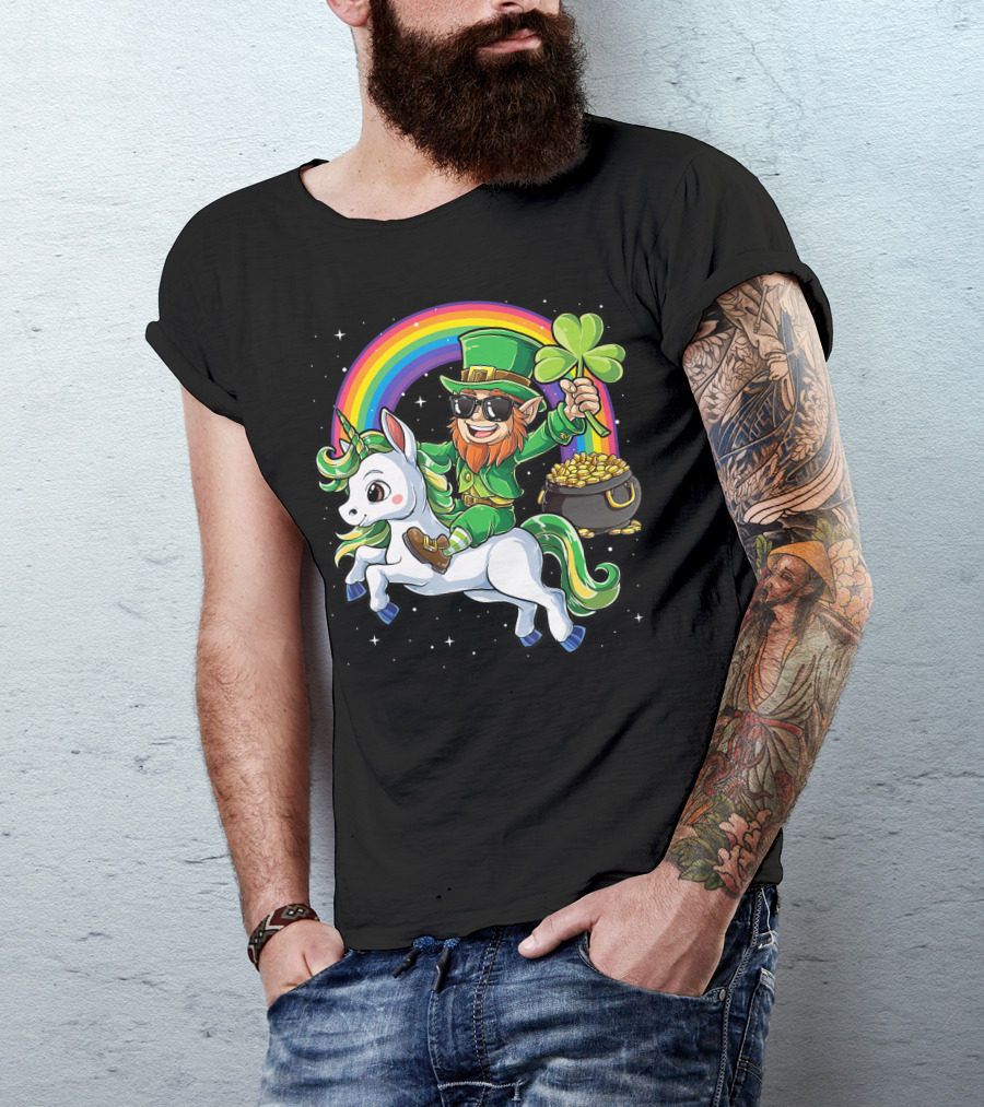 Unicorn Leprechaun St Patricks Day Girls Kids Women Rainbow Shamrock Gold T-Shirt