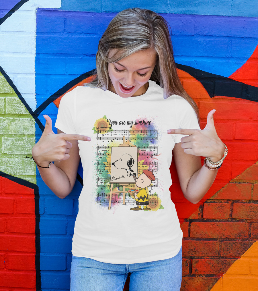 You Are My Sunshine Charlie Painting Snoopy Music Notes Sunflowers T-Shirt