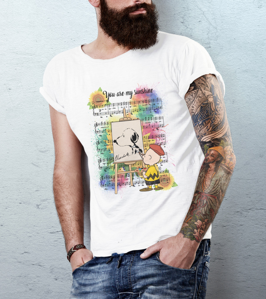 You Are My Sunshine Charlie Painting Snoopy Music Notes Sunflowers T-Shirt