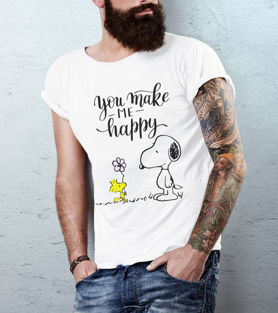 You Make Me Happy Snoopy And Woodstock Flower T-Shirt