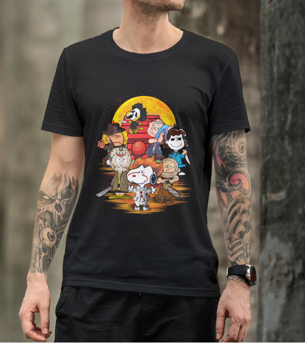 Horrorsnop Killer Cartoon Mashup Halloween Group With Mask And Knife T-Shirt