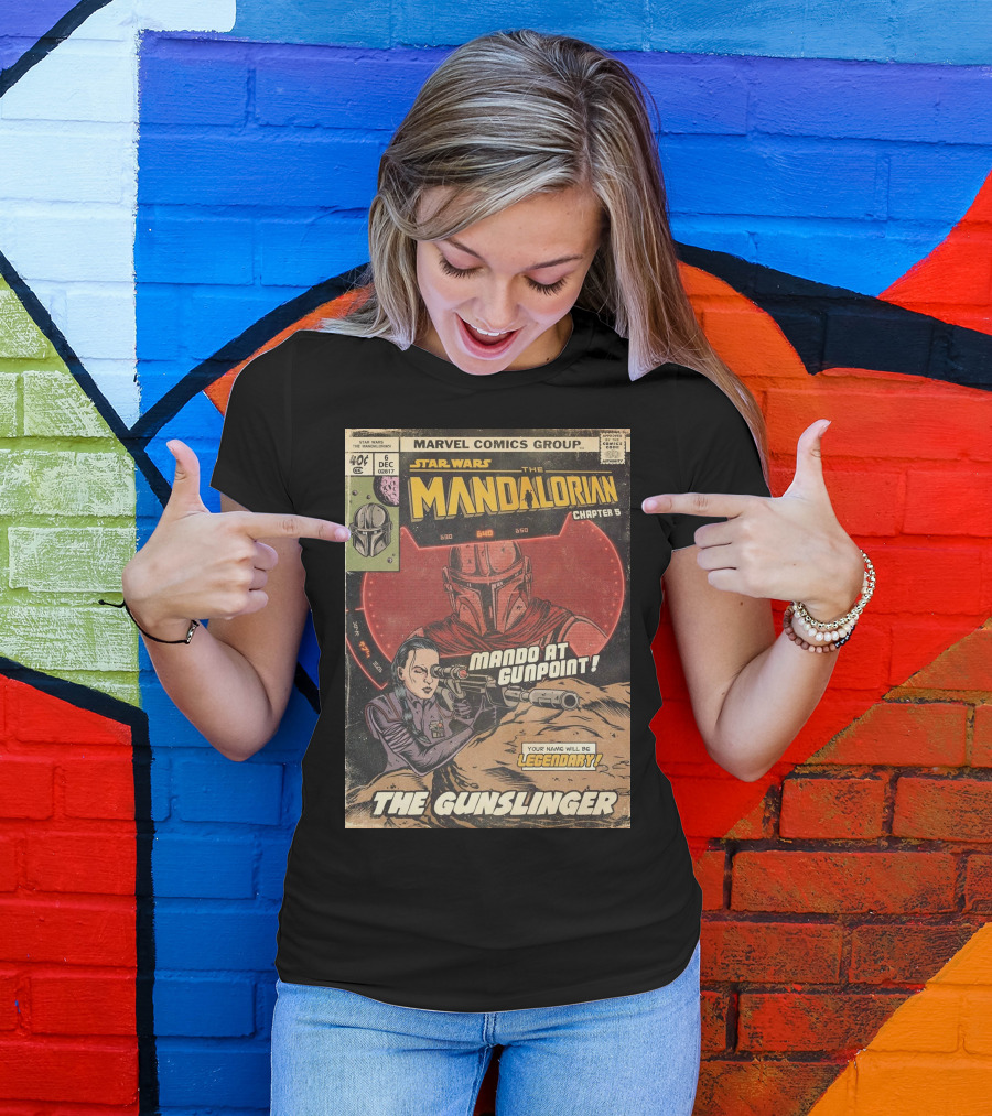 Mando At Gunpoint Legendary The Mandalorian Chapter 5 The Gunslinger Marvel Comics Group T-Shirt
