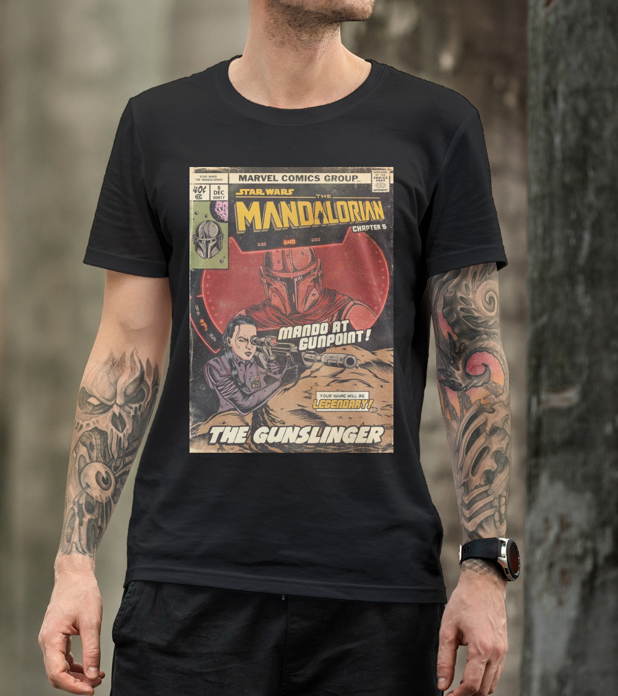 Mando At Gunpoint Legendary The Mandalorian Chapter 5 The Gunslinger Marvel Comics Group T-Shirt