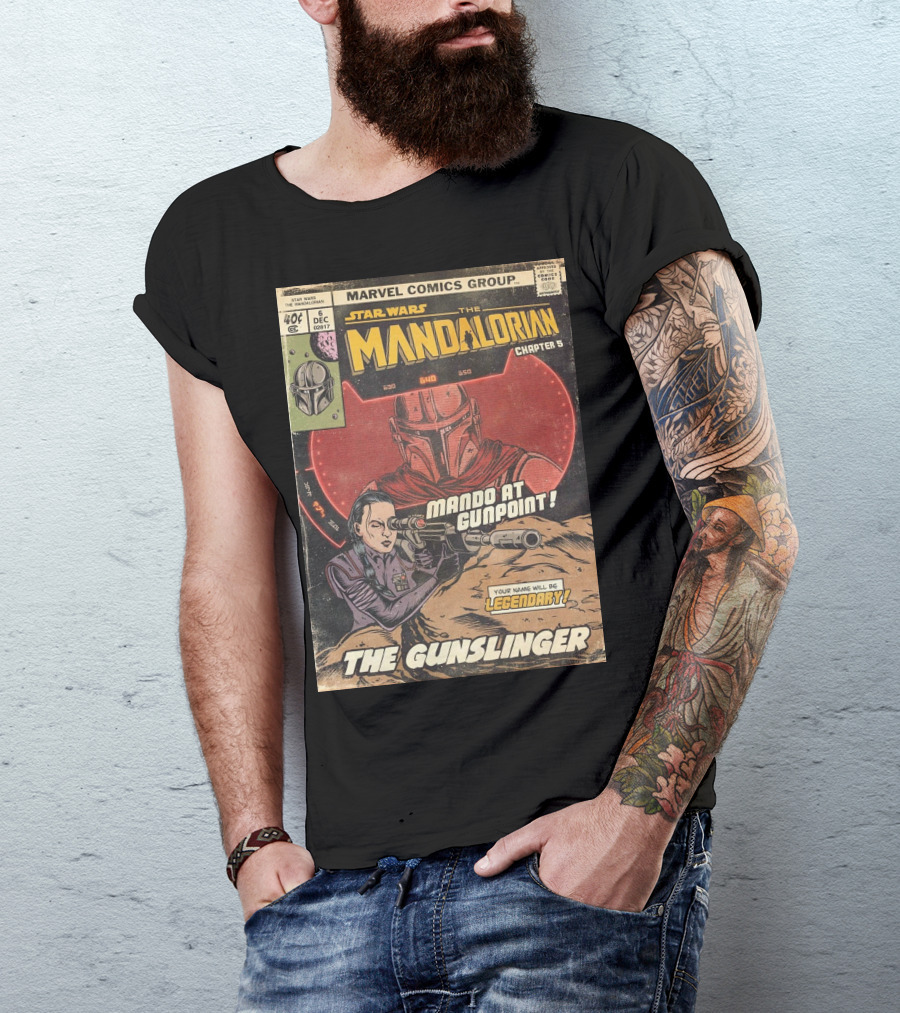 Mando At Gunpoint Legendary The Mandalorian Chapter 5 The Gunslinger Marvel Comics Group T-Shirt