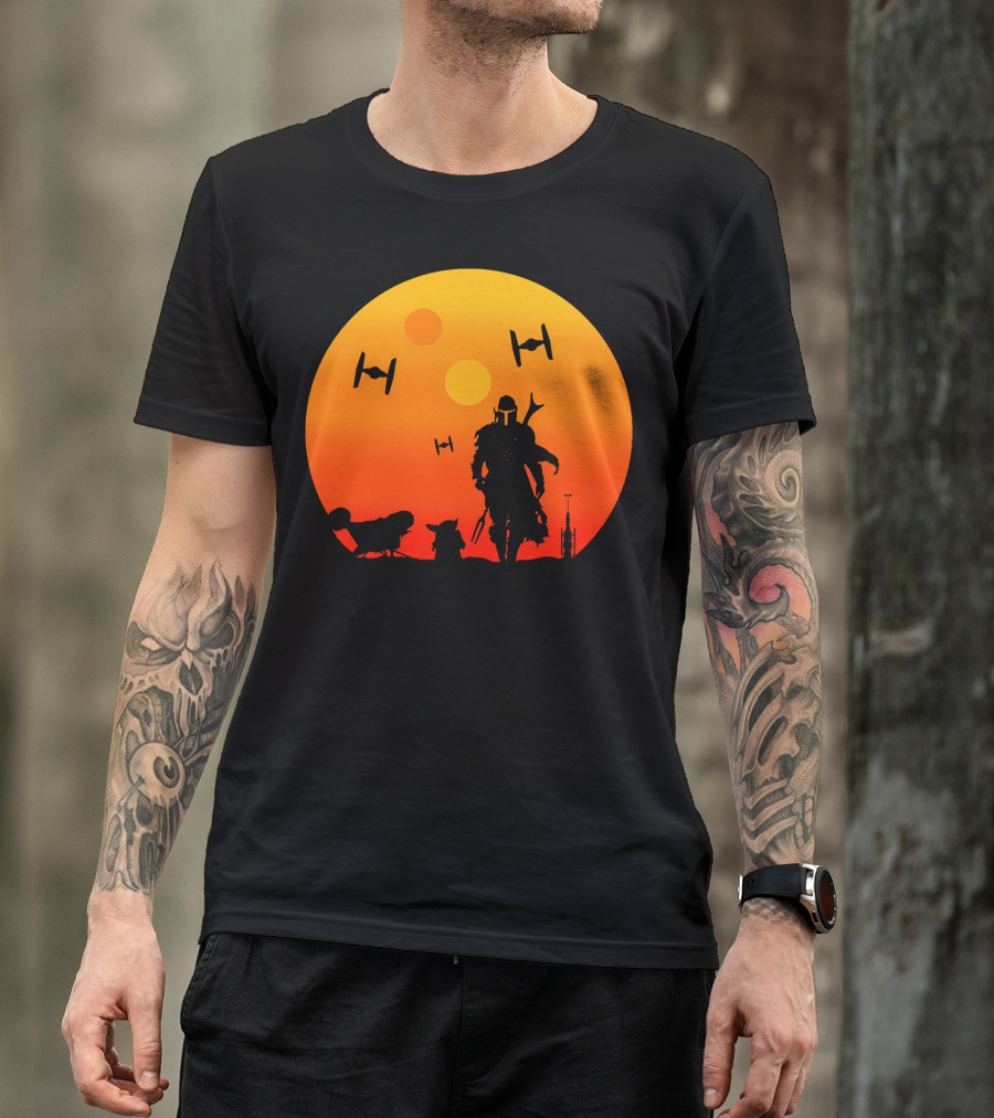 Only Today Mandalorian Sunset Silhouette Star Wars Tie Fighters T-Shirt