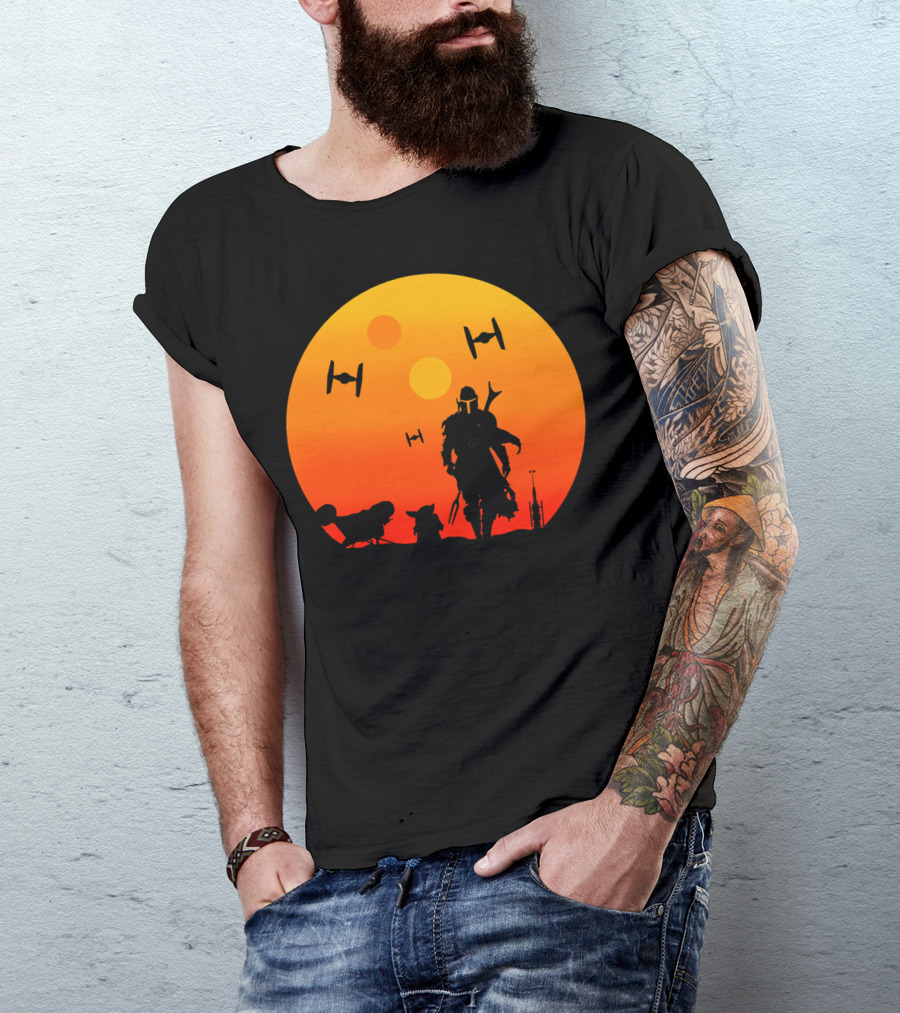 Only Today Mandalorian Sunset Silhouette Star Wars Tie Fighters T-Shirt
