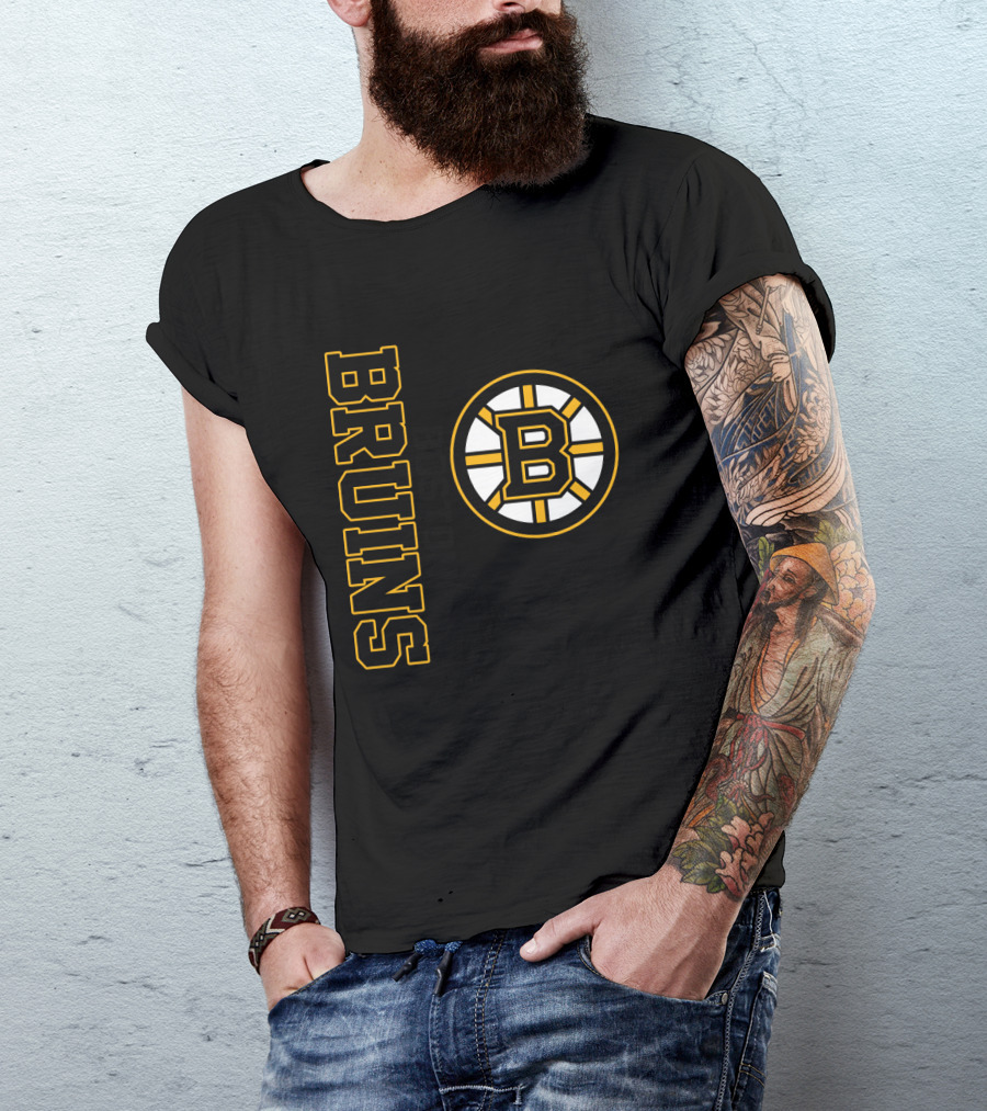 Boston Bruins Hockey Vertical Text With Iconic Circle Emblem T-Shirt