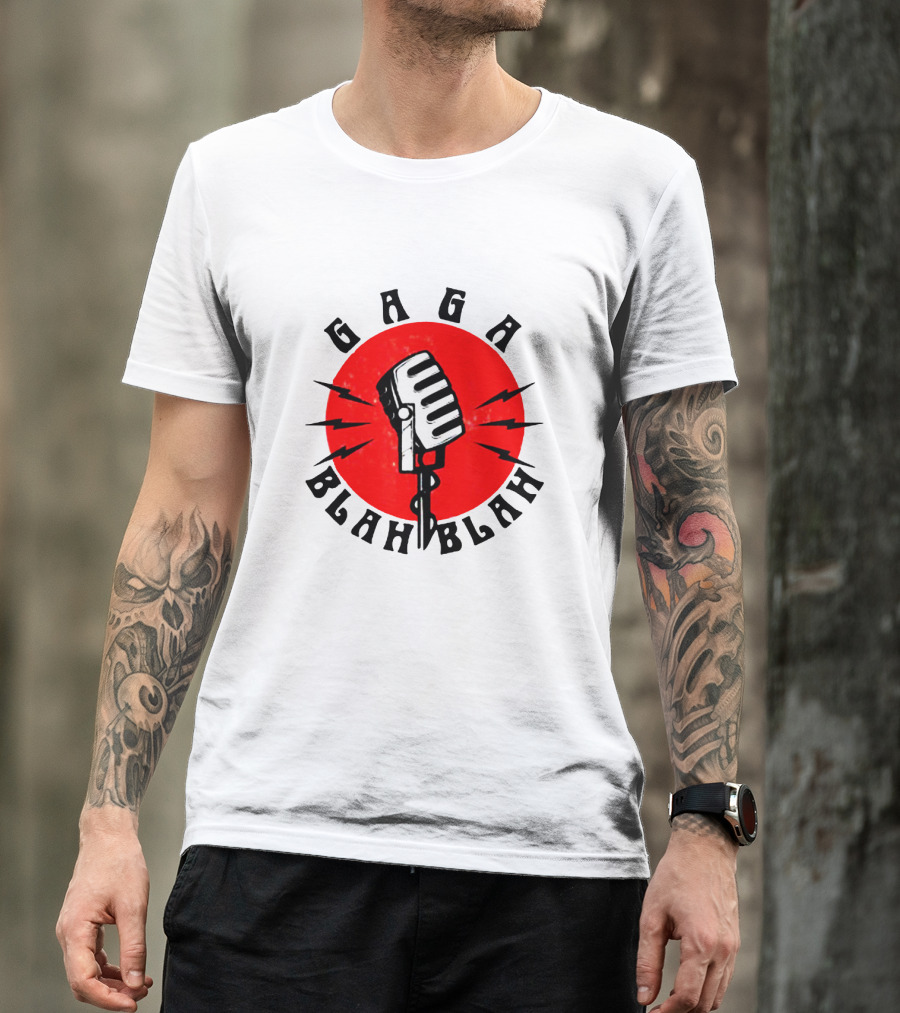 Gaga Blah Blah Vintage Microphone Red Circle Lightning T-Shirt