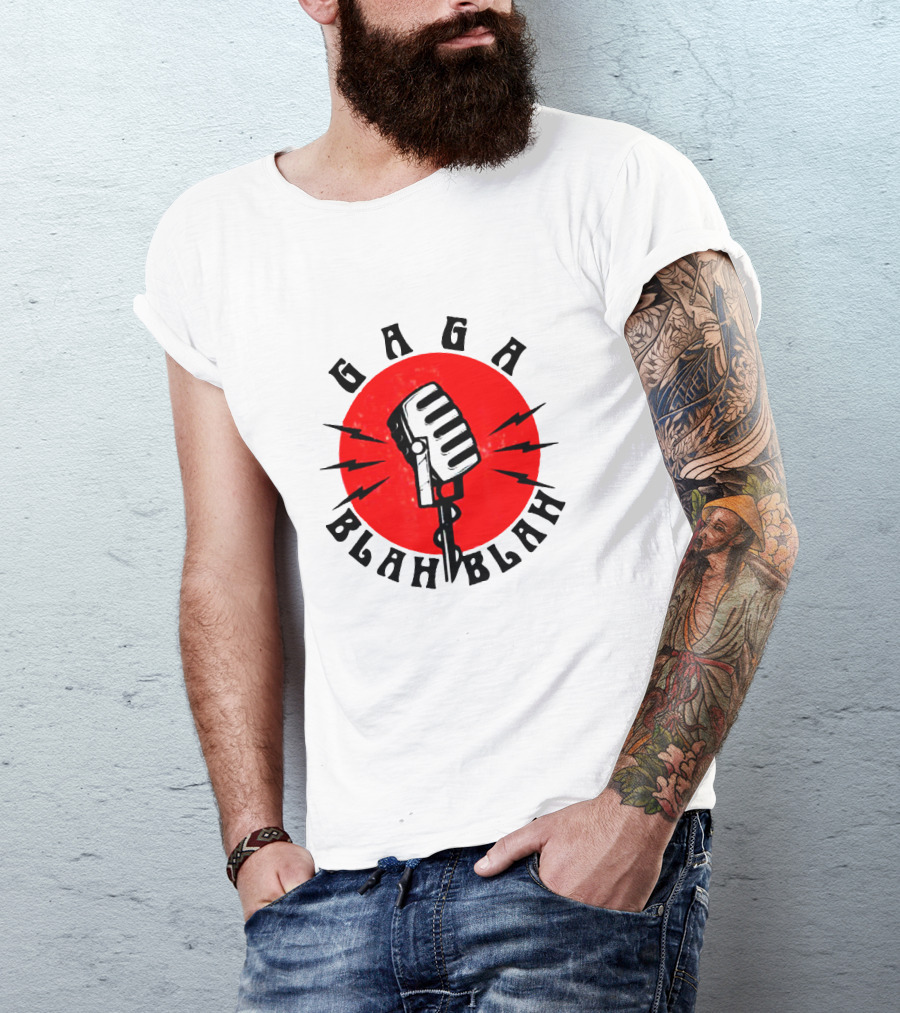 Gaga Blah Blah Vintage Microphone Red Circle Lightning T-Shirt