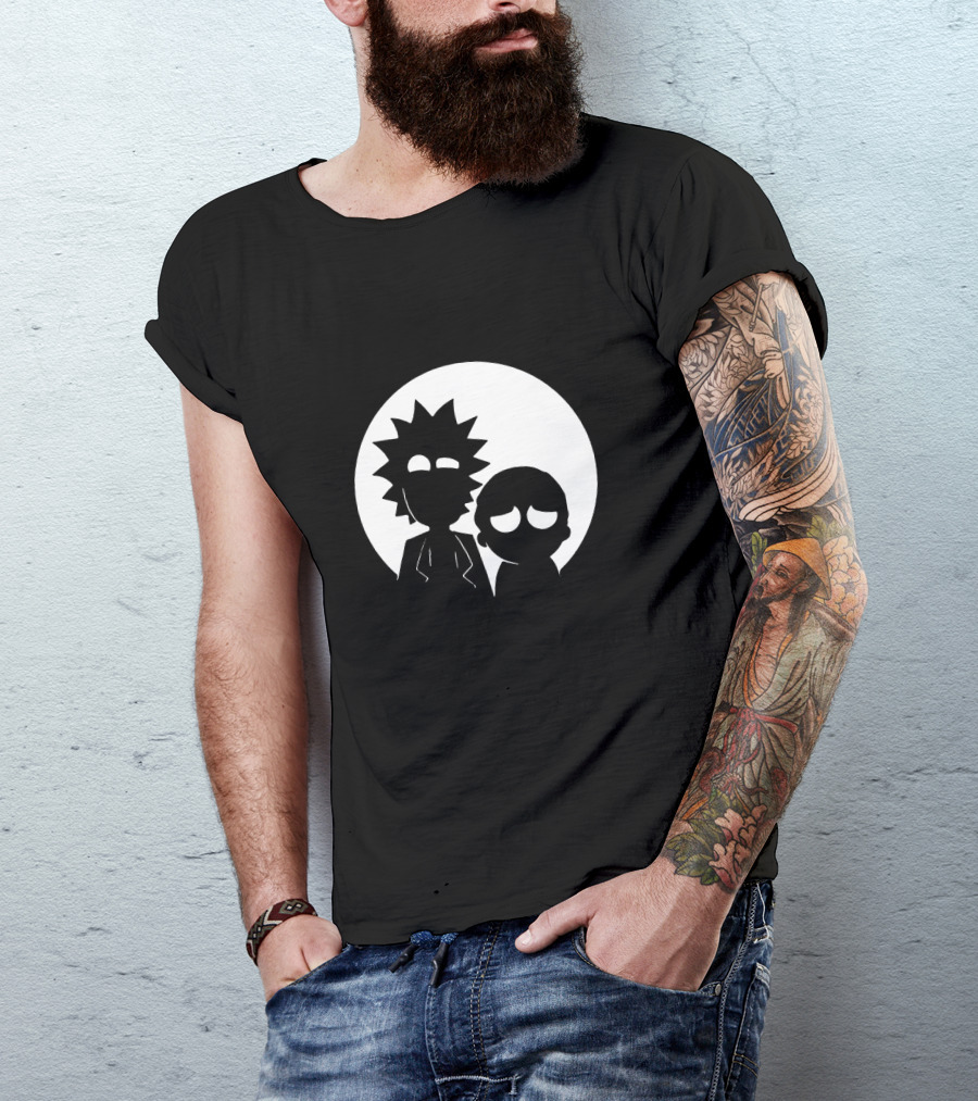 Rick And Morty Face Black And White Silhouette Moon Circle T-Shirt