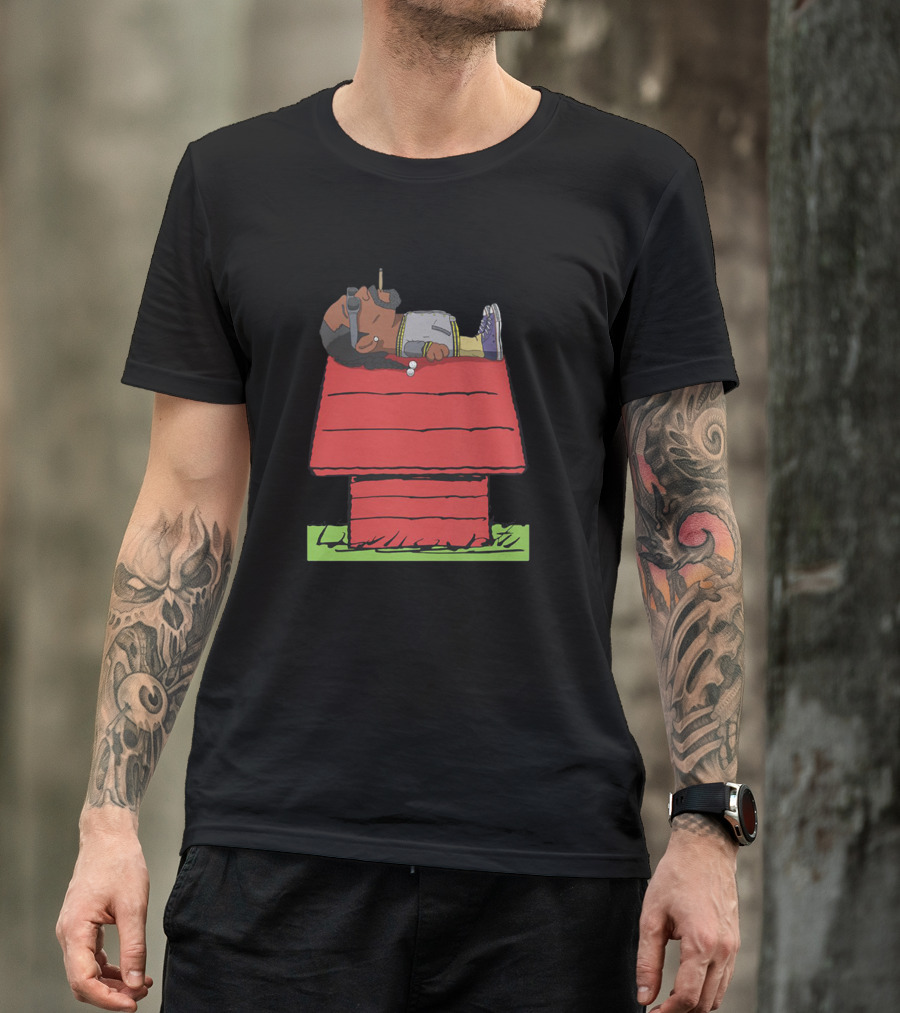Snoop Dogg Relaxing On Iconic Red Doghouse T-Shirt