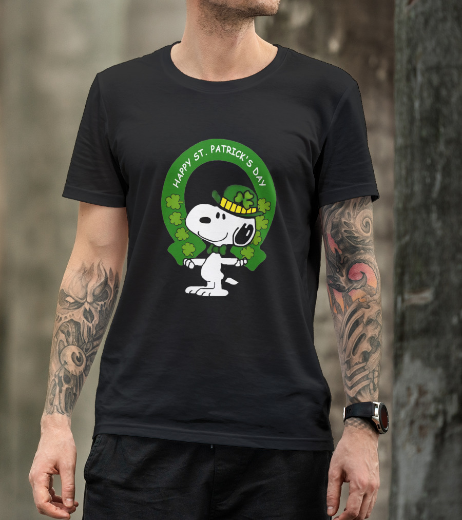 Snoopy Happy St. Patrick's Day With Shamrocks And Green Hat T-Shirt