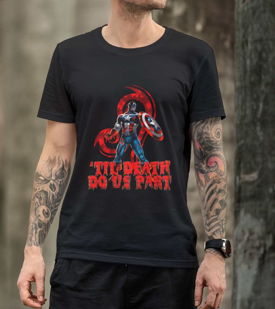 Captain America Til Death Do Us Part Marvel Red Grunge T-Shirt