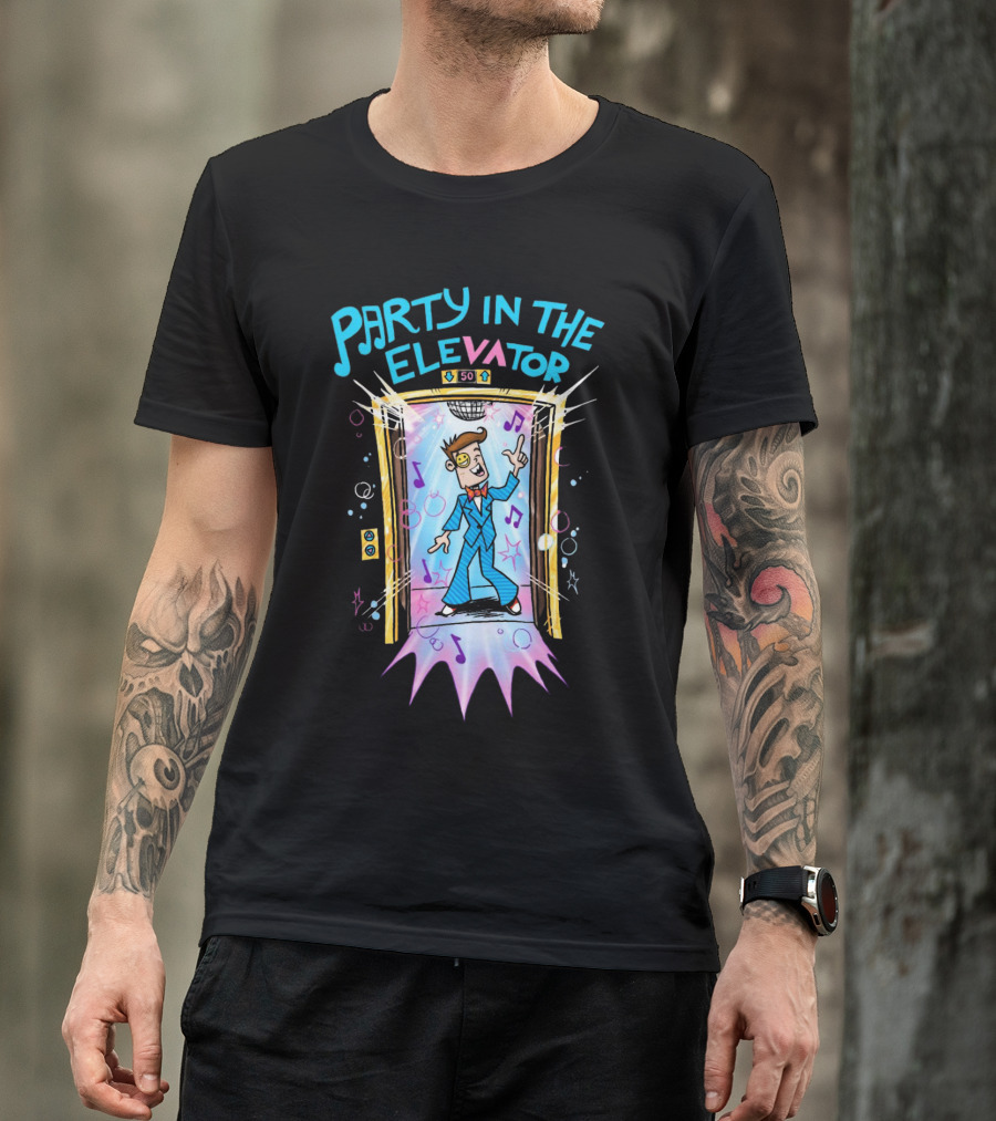Fgteev Party In The Elevator Fun Cartoon Character Dancing With Music Notes And Disco Vibes T-Shirt