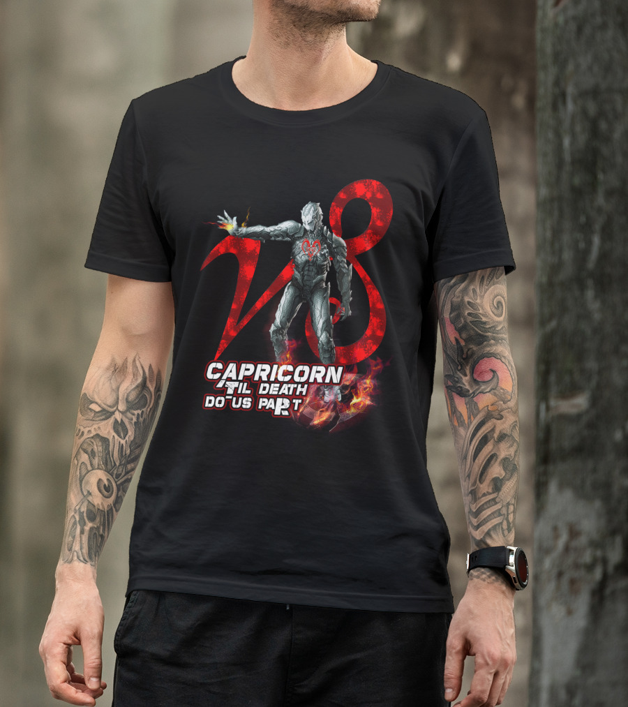 Capricorn Til Death Do Us Part With Iron Man Armor And Red Number Eight T-Shirt