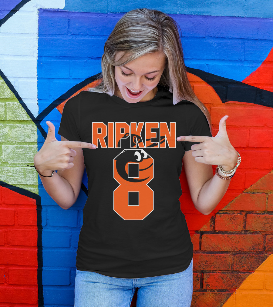 Ripken 8 Baltimore Orioles Cal Ripken Jr Majestic Baseball Number T-Shirt