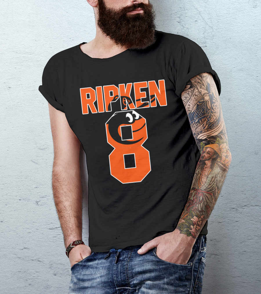 Ripken 8 Baltimore Orioles Cal Ripken Jr Majestic Baseball Number T-Shirt
