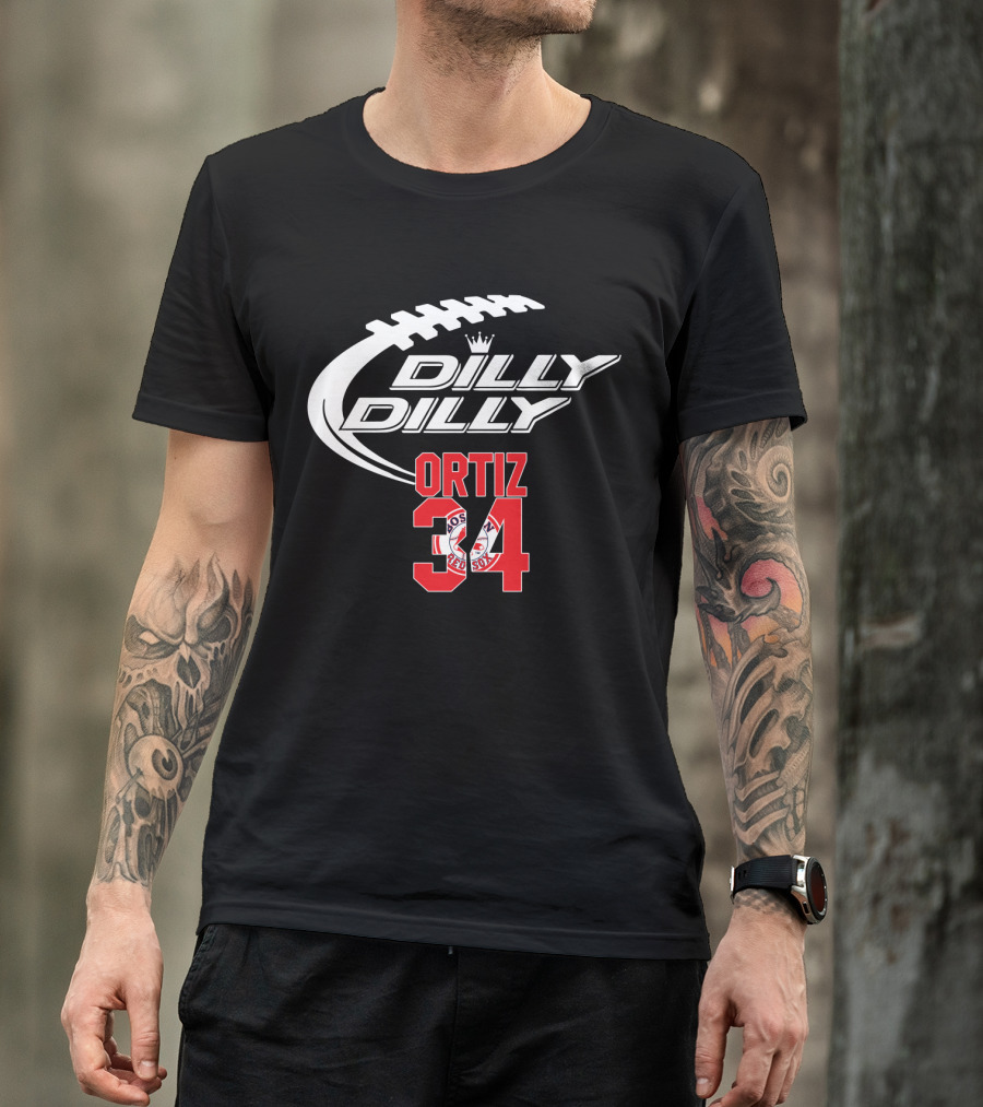 Boston Red Sox Ortiz 34 Dilly Dilly Football Crossover T-Shirt