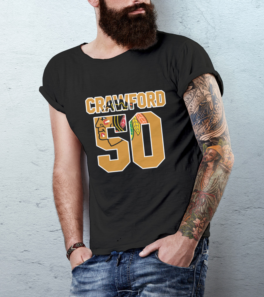 Crawford 50 Chicago Blackhawks NHL Hockey Goalie T-Shirt