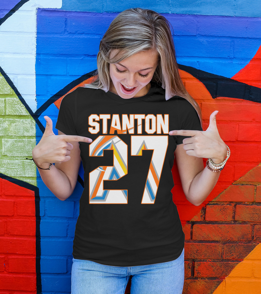 Stanton 27 Miami Marlins Geometric Pattern Jersey T-Shirt
