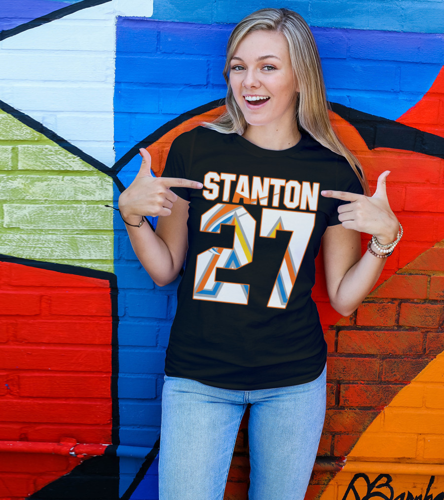 Stanton 27 Miami Marlins Geometric Pattern Jersey T-Shirt