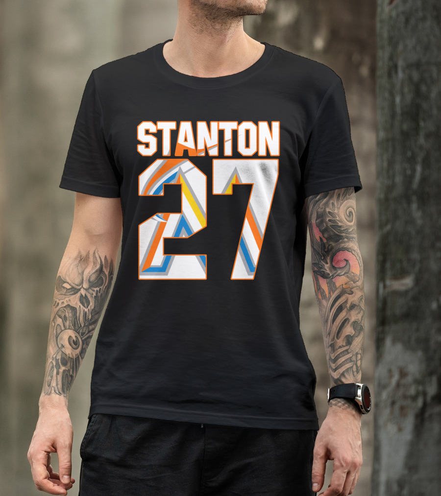 Stanton 27 Miami Marlins Geometric Pattern Jersey T-Shirt
