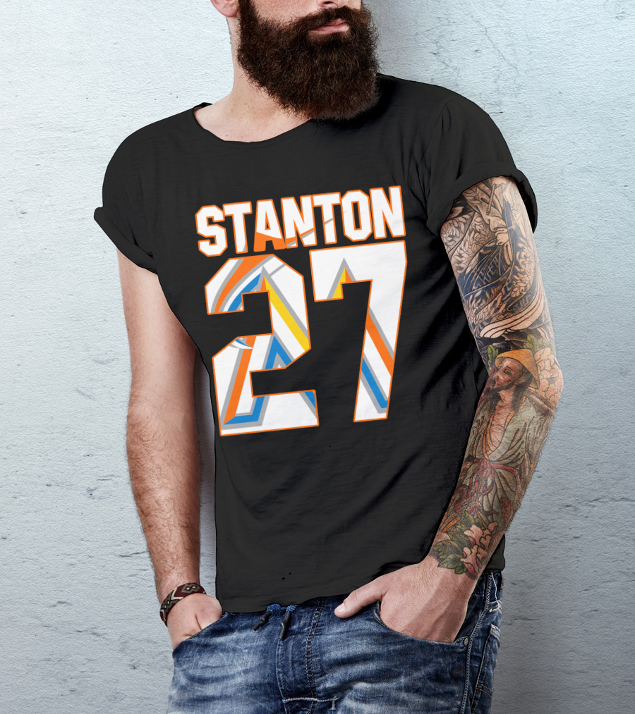 Stanton 27 Miami Marlins Geometric Pattern Jersey T-Shirt