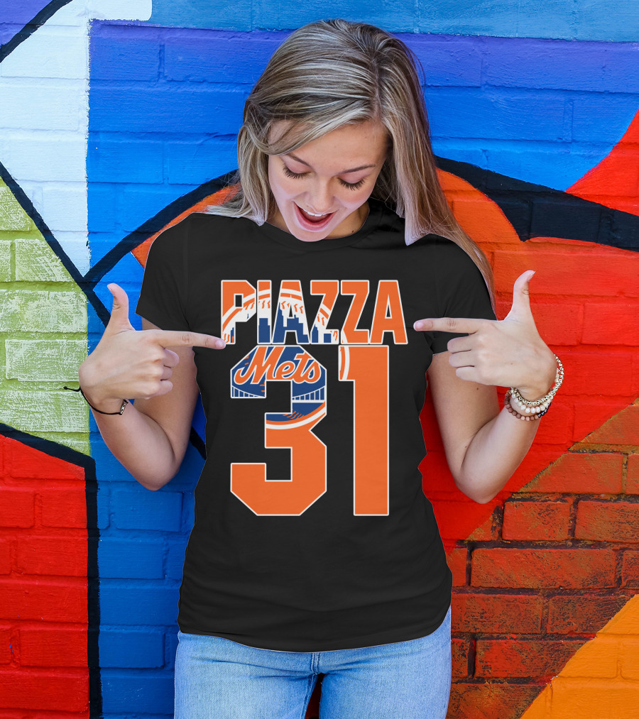 Piazza 31 New York Mets Retro Logo Baseball Memorabilia T-Shirt