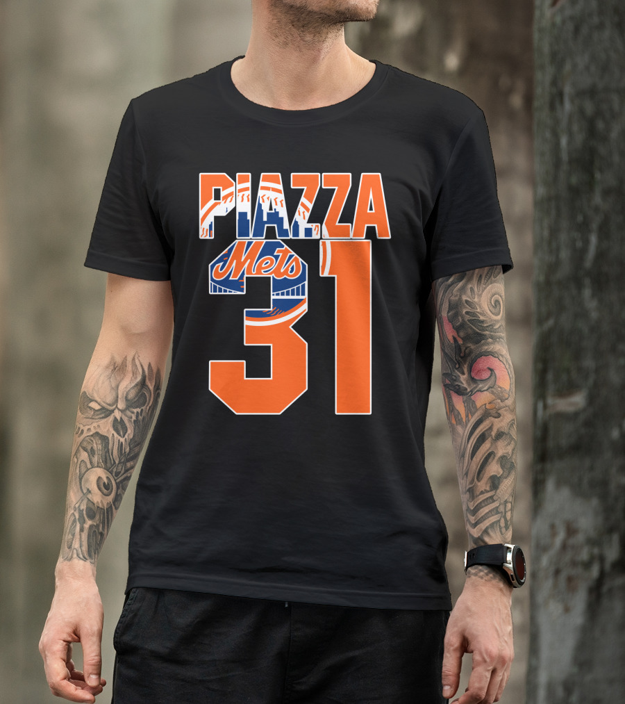 Piazza 31 New York Mets Retro Logo Baseball Memorabilia T-Shirt