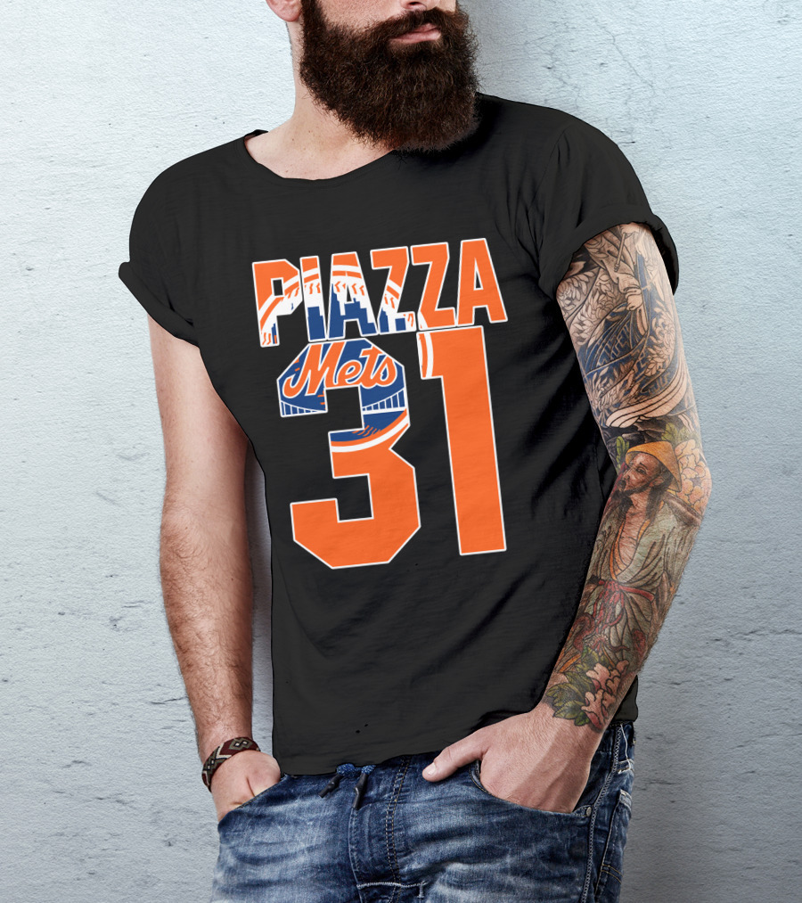 Piazza 31 New York Mets Retro Logo Baseball Memorabilia T-Shirt