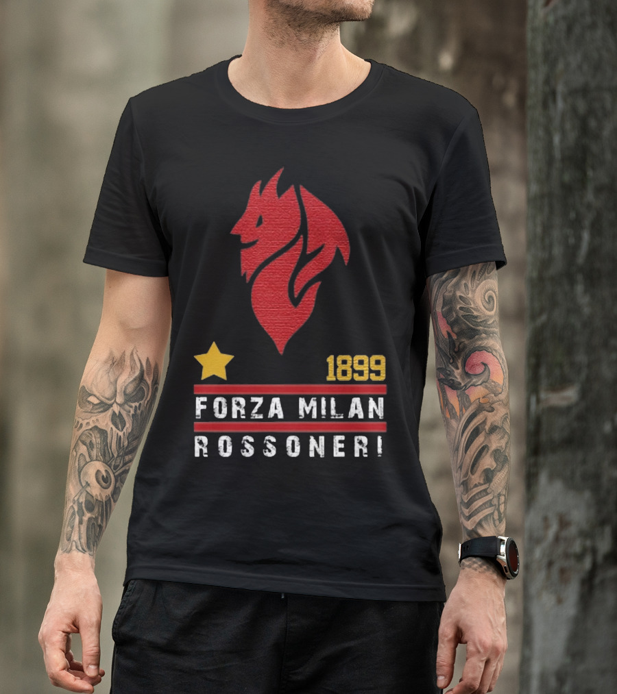 1899 Forza Milan Rossoner Symbol With Star And Red Lion Head Emblem T-Shirt