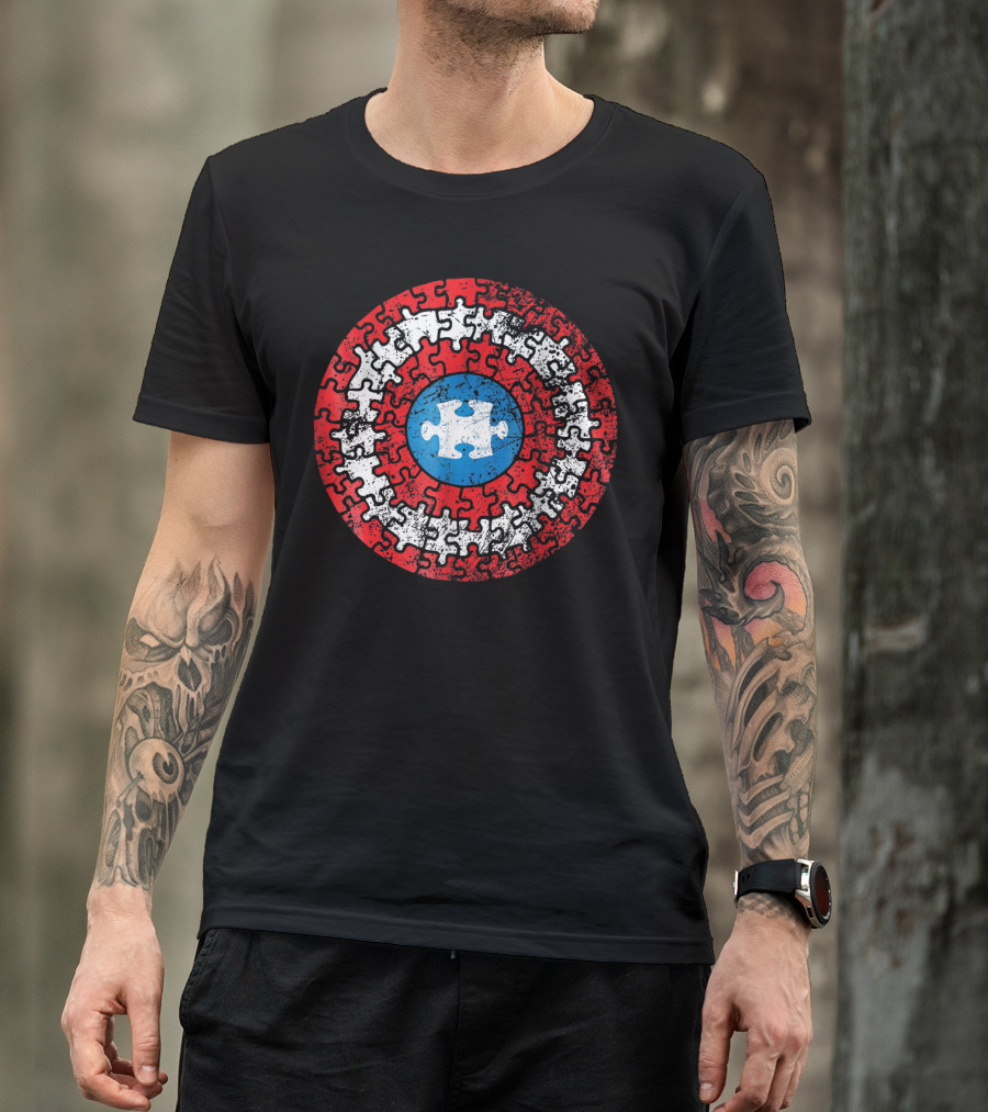 Captain America Shield Autism Awareness Puzzle T-Shirt