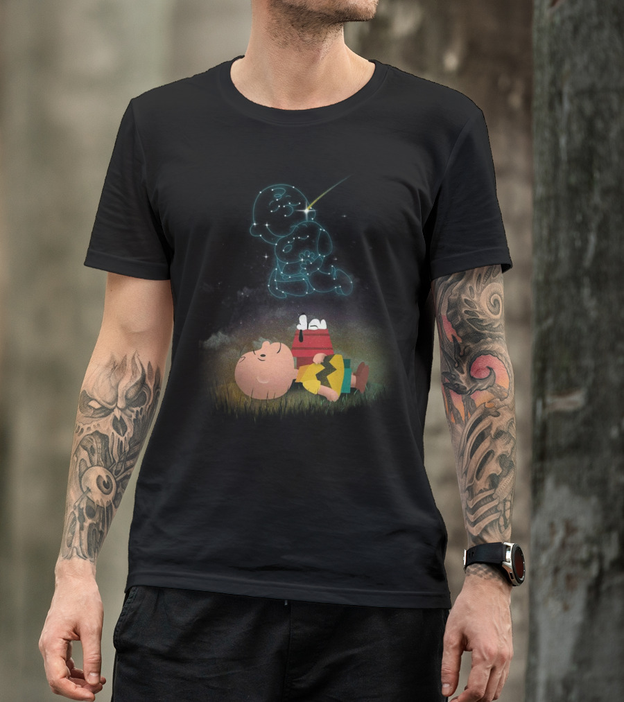 Charlie Brown And Snoopy Celestial Stargazing Night Constellation Scene T-Shirt