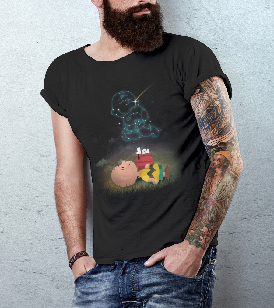 Charlie Brown And Snoopy Celestial Stargazing Night Constellation Scene T-Shirt