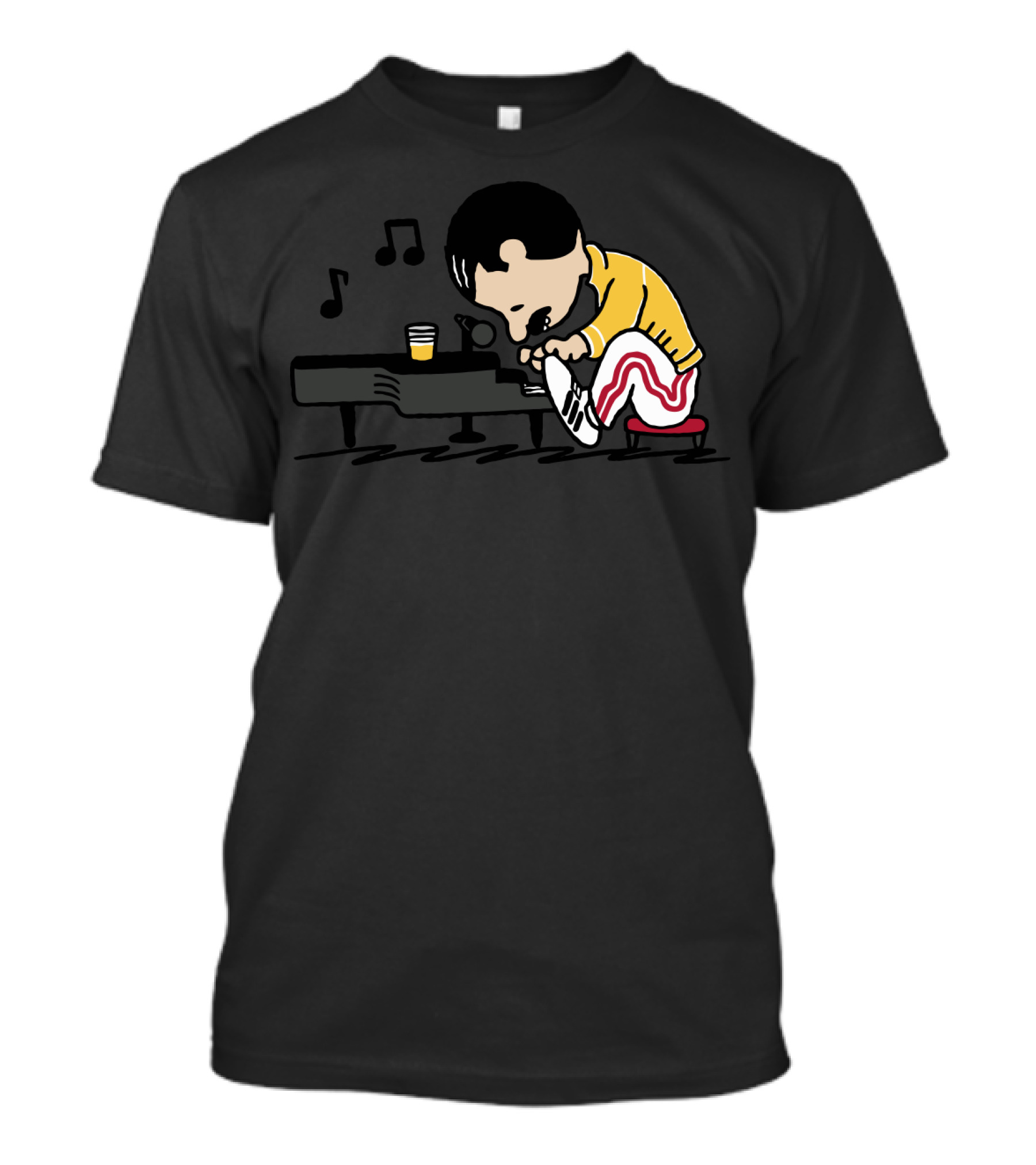 Freddie Mercury Peanuts Piano With Yellow Jacket And Red Stripe Pants T-Shirt
