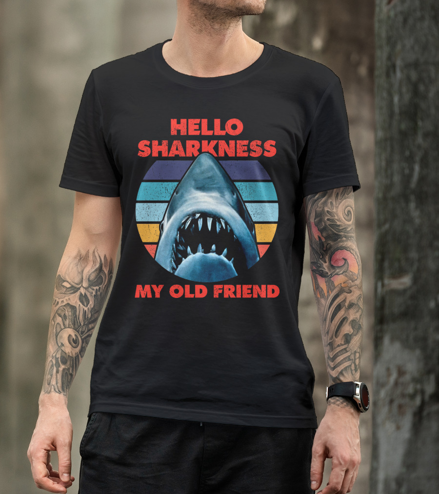 Hello Sharkness My Old Friend Retro Shark With Stripes T-Shirt