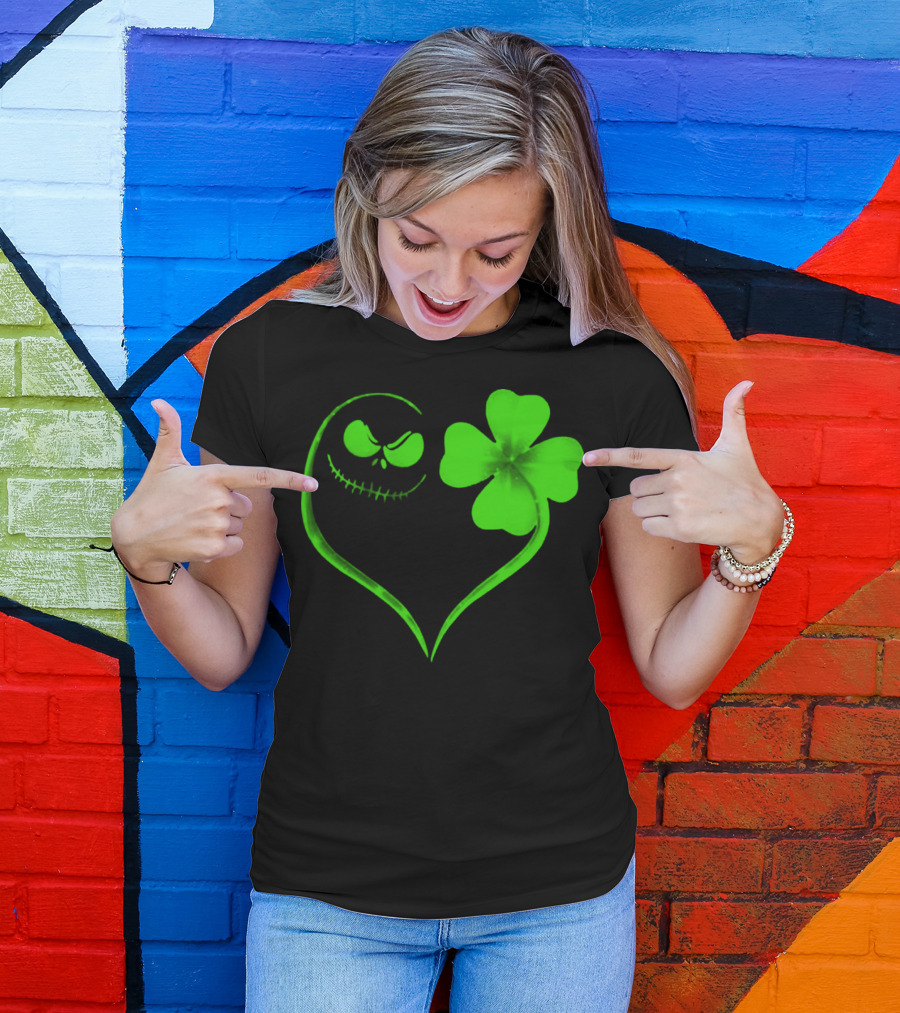 Jack Skellington Heart With Shamrock For St. Patrick's Day T-Shirt