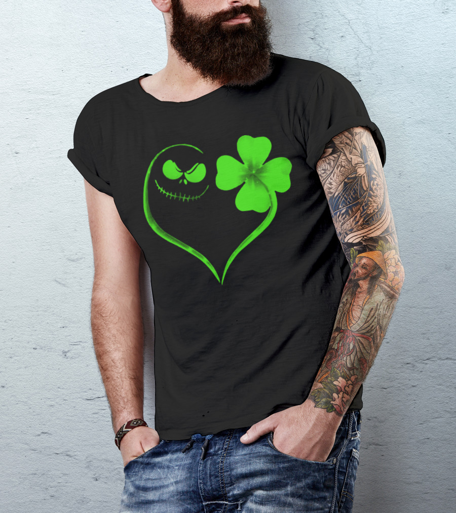 Jack Skellington Heart With Shamrock For St. Patrick's Day T-Shirt