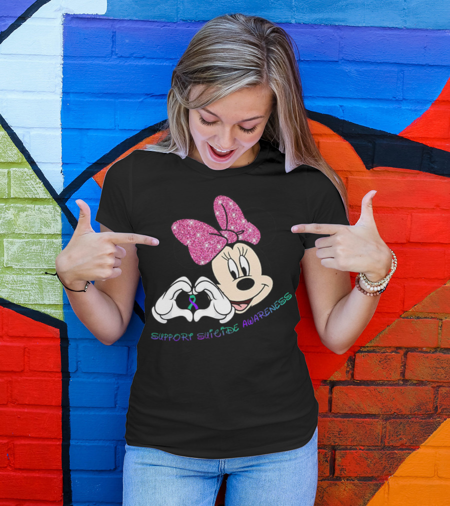 Minnie Mouse Support Suicide Awareness Pink Bow Heart Hands T-Shirt