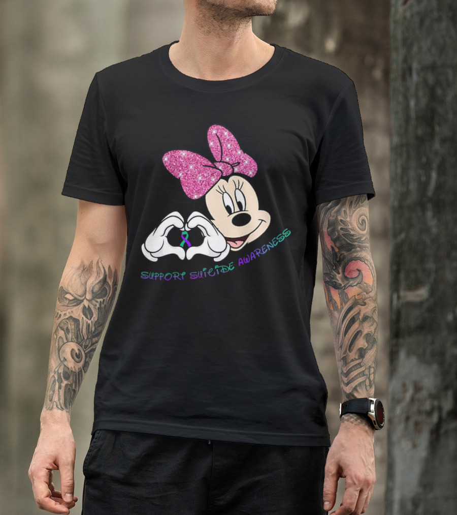 Minnie Mouse Support Suicide Awareness Pink Bow Heart Hands T-Shirt
