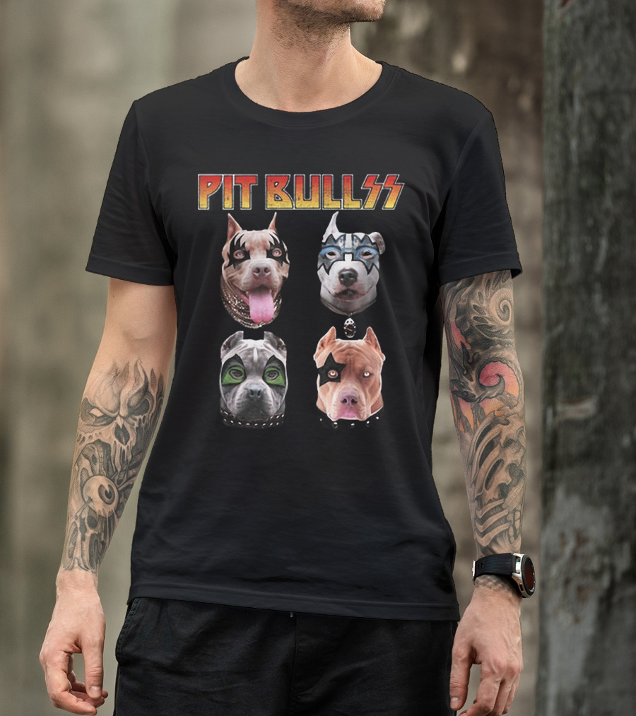 Pit Bullss With Rock Band Makeup T-Shirt