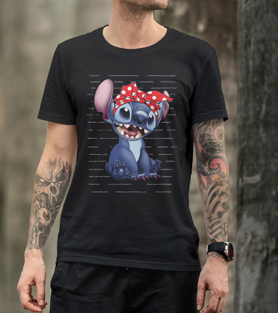 Stitch Disney Character With Red Polka Dot Headband T-Shirt