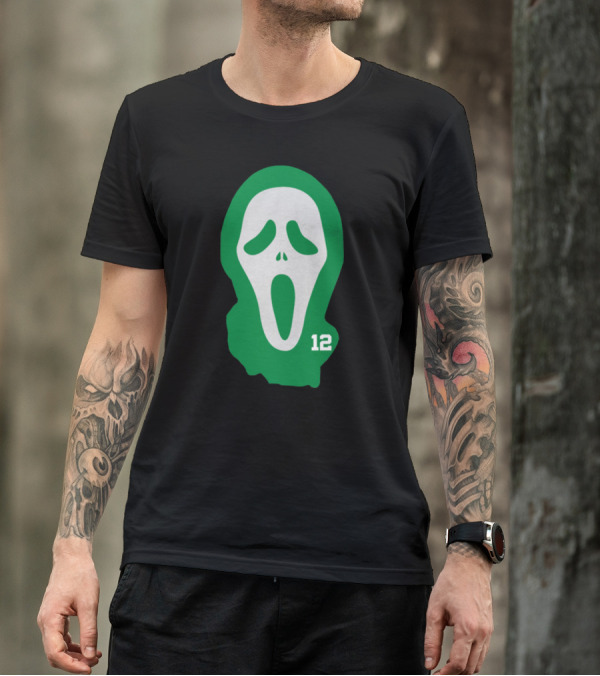 Basketball Team Scary Terry Rozier Scream Mask Number 12 Green T-Shirt
