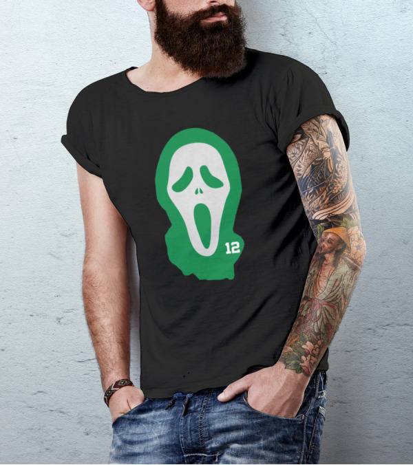 Basketball Team Scary Terry Rozier Scream Mask Number 12 Green T-Shirt