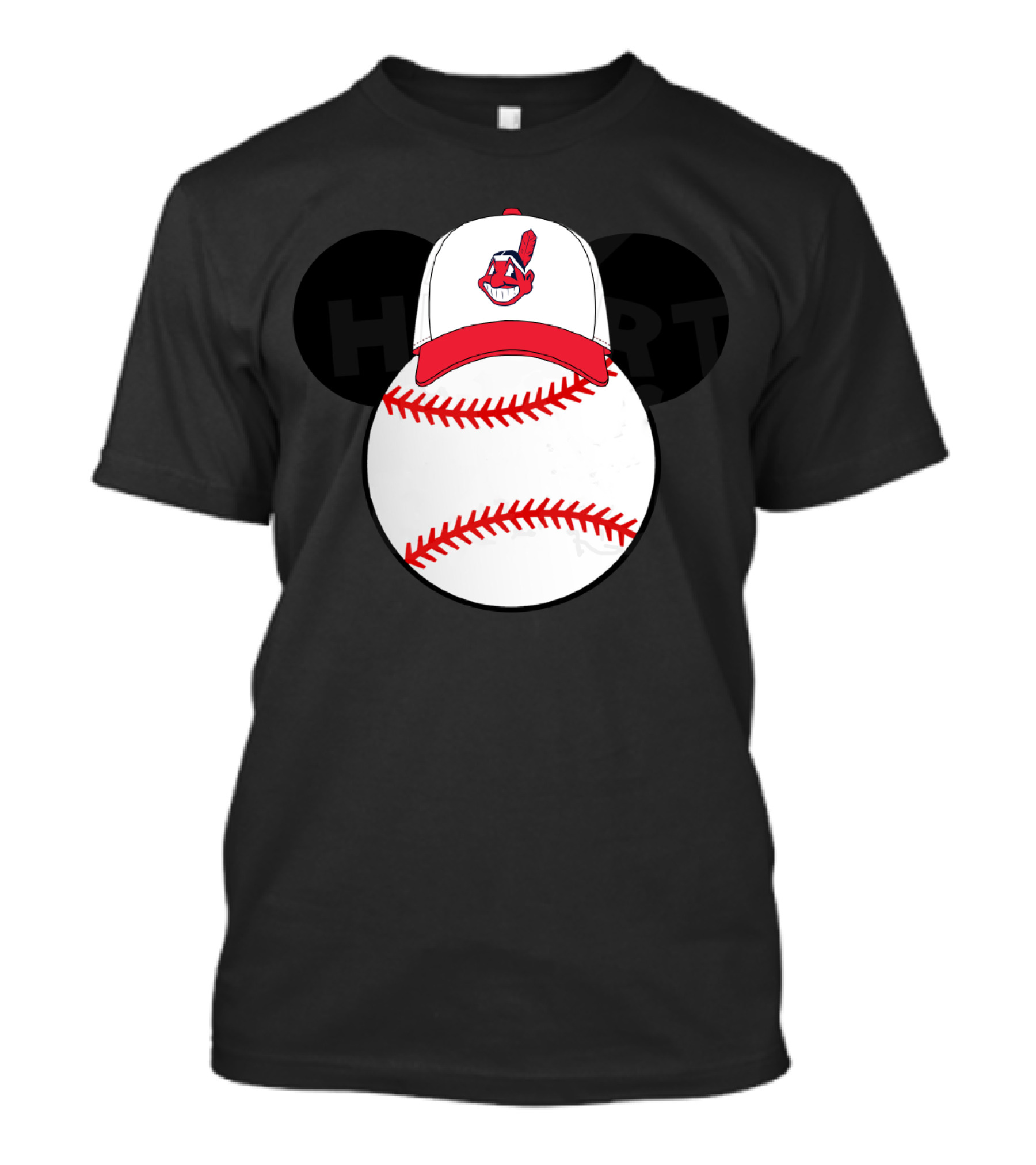 Cleveland Indians Logo On Baseball With Mickey Ears Cap T-Shirt