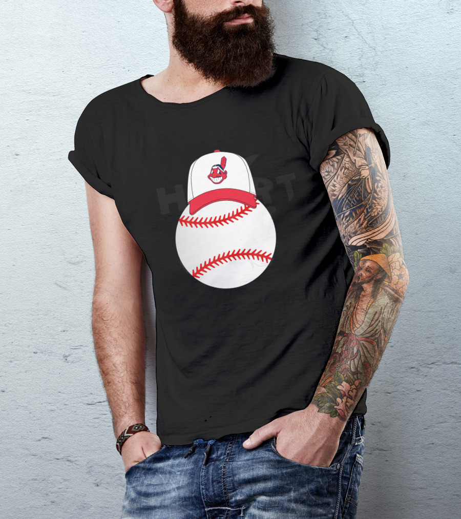 Cleveland Indians Logo On Baseball With Mickey Ears Cap T-Shirt