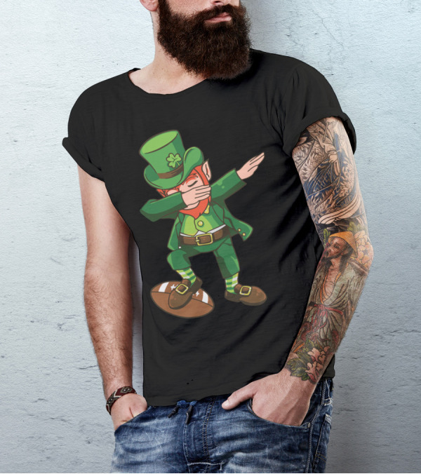 Leprechaun Dabbing On Football With Clover Hat T-Shirt