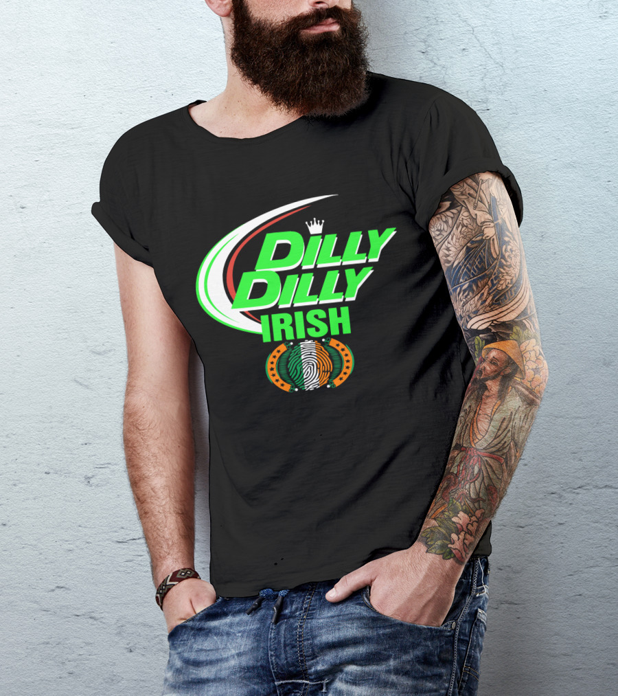 Dilly Dilly Irish St Patrick's Day With Irish Flag And Crown Motif T-Shirt