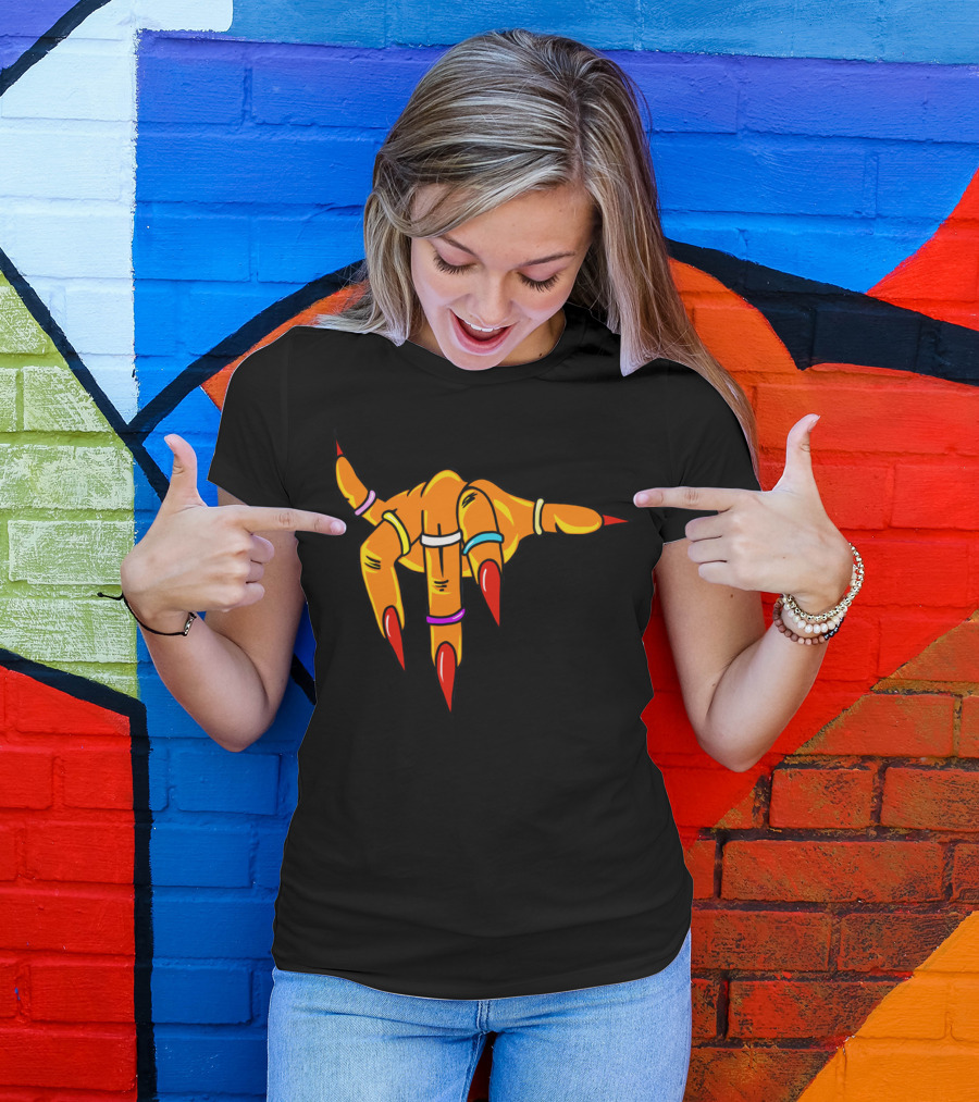 Neon Clawed Hand With Colored Rings Girl Gauntlet T-Shirt