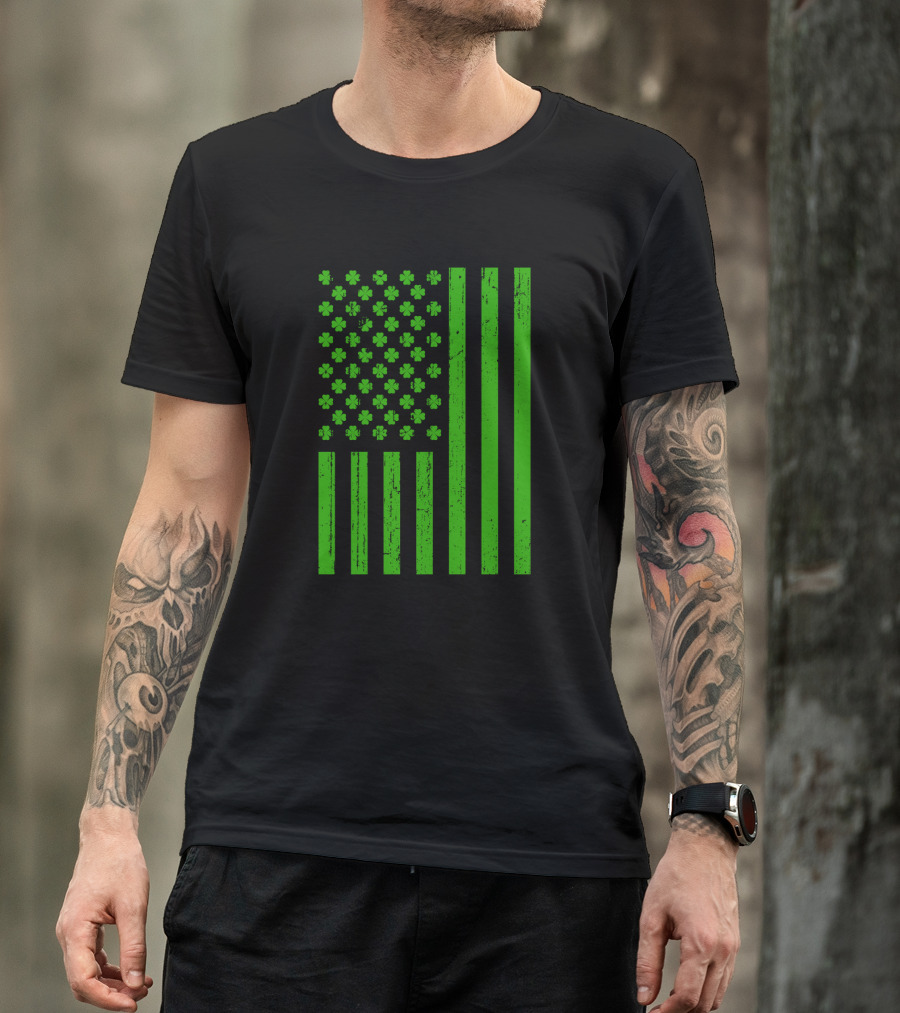 Happy St. Patrick's Day Shamrock American Flag Irish T-Shirt